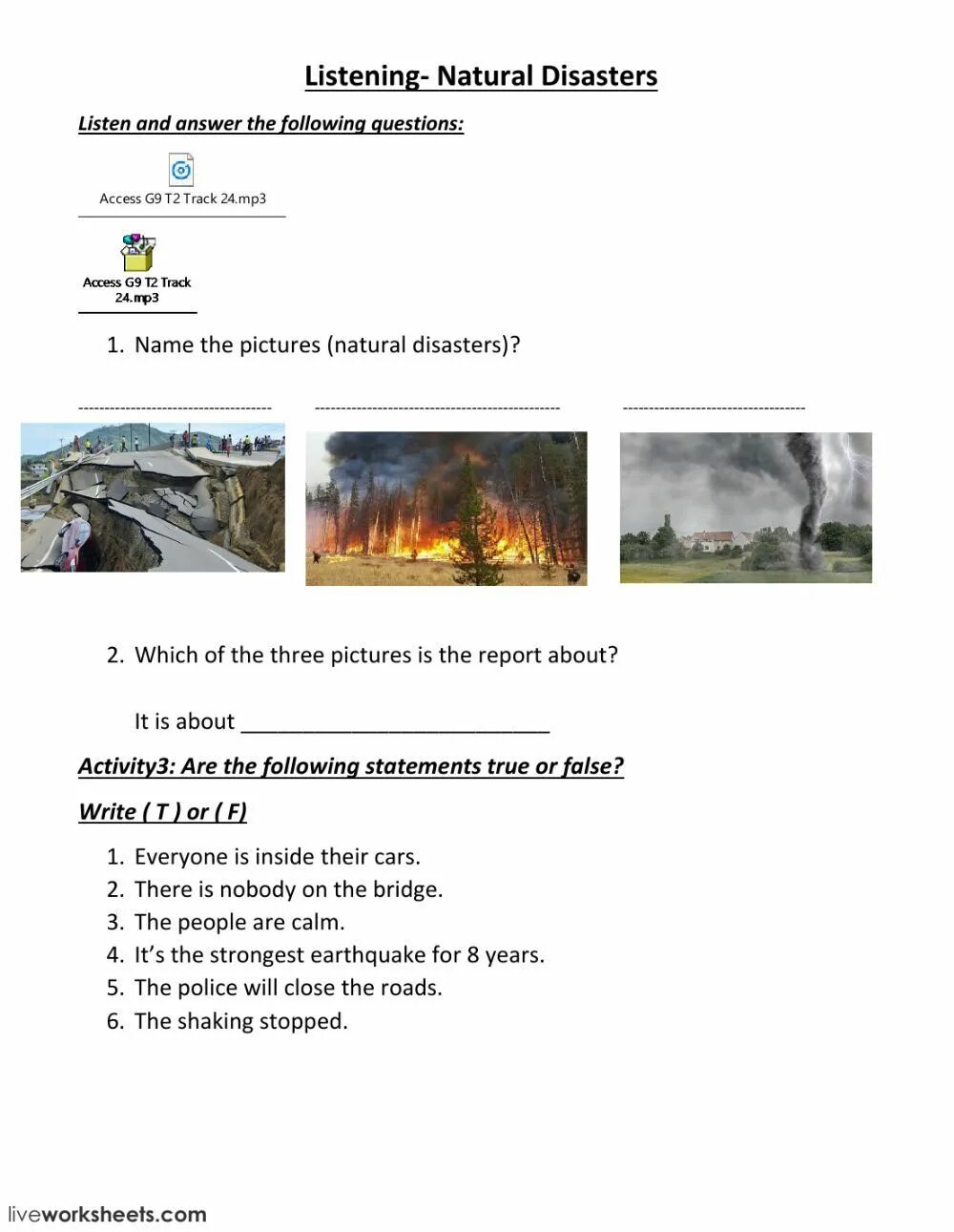 Natural Disasters Worksheets. Natural Disasters Worksheets 10 form. Natural disasters listening