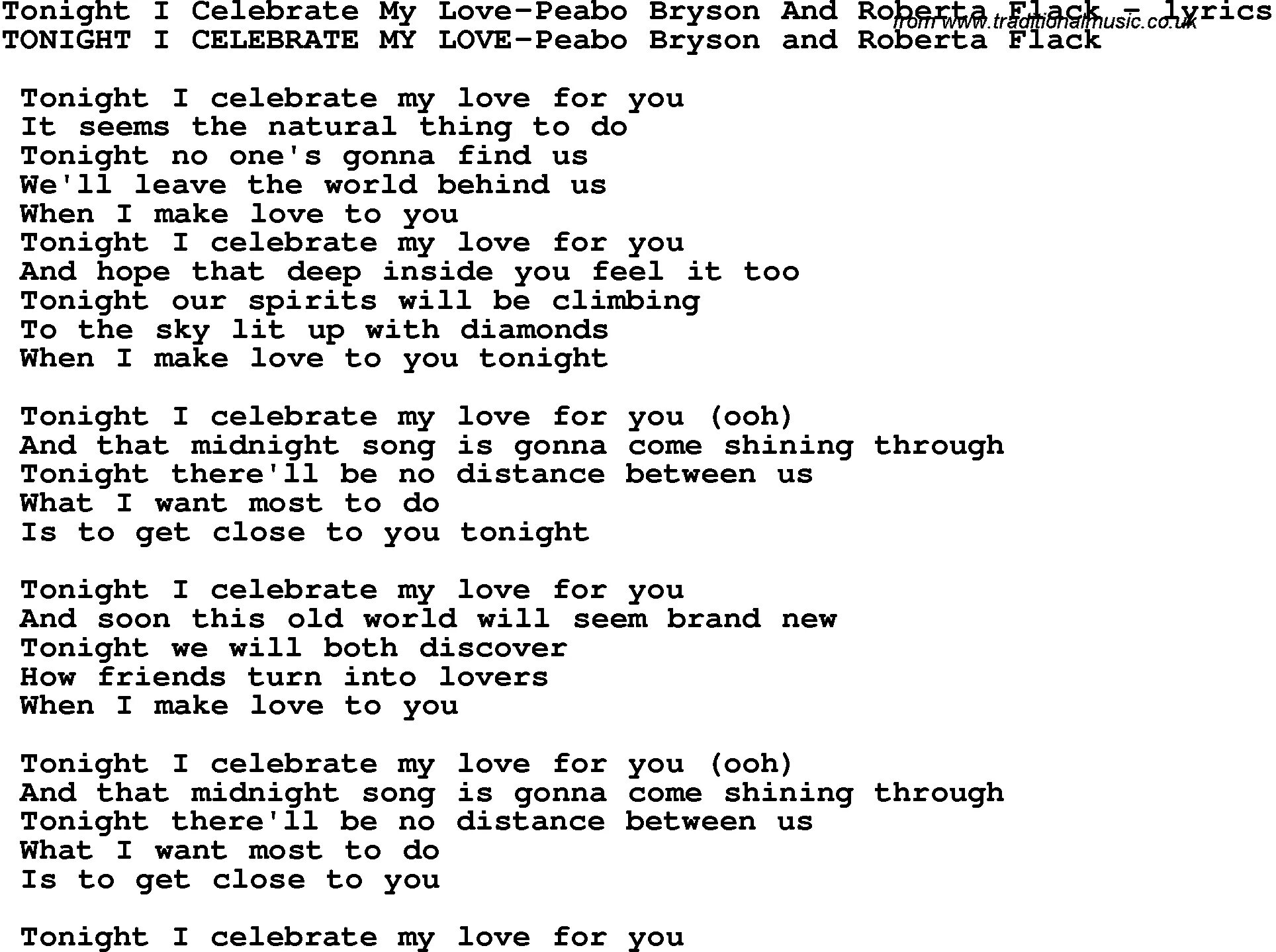 Слова песни последняя любовь текст. Peabo Bryson & Roberta Flack Tonight i celebrate my Love. Love Tonight текст. Tonight песня. Celebrate песня.