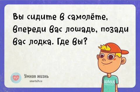 Вы сидите в самолете, впереди вас лошадь, позади лодка. 