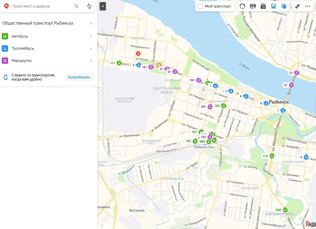 Общественный транспорт рыбинска на карте