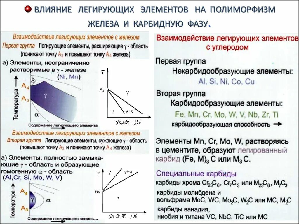 Влияющий элемент 6 букв. Влияние легирующих элементов на полиморфизм. влияние легирующих элементов на полиморфизм железа. влияние легирующих элементов на сталь. полиморфизм железа в материаловедении.