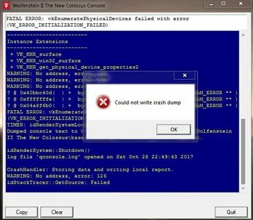 Wolfenstein ii could not crash dump