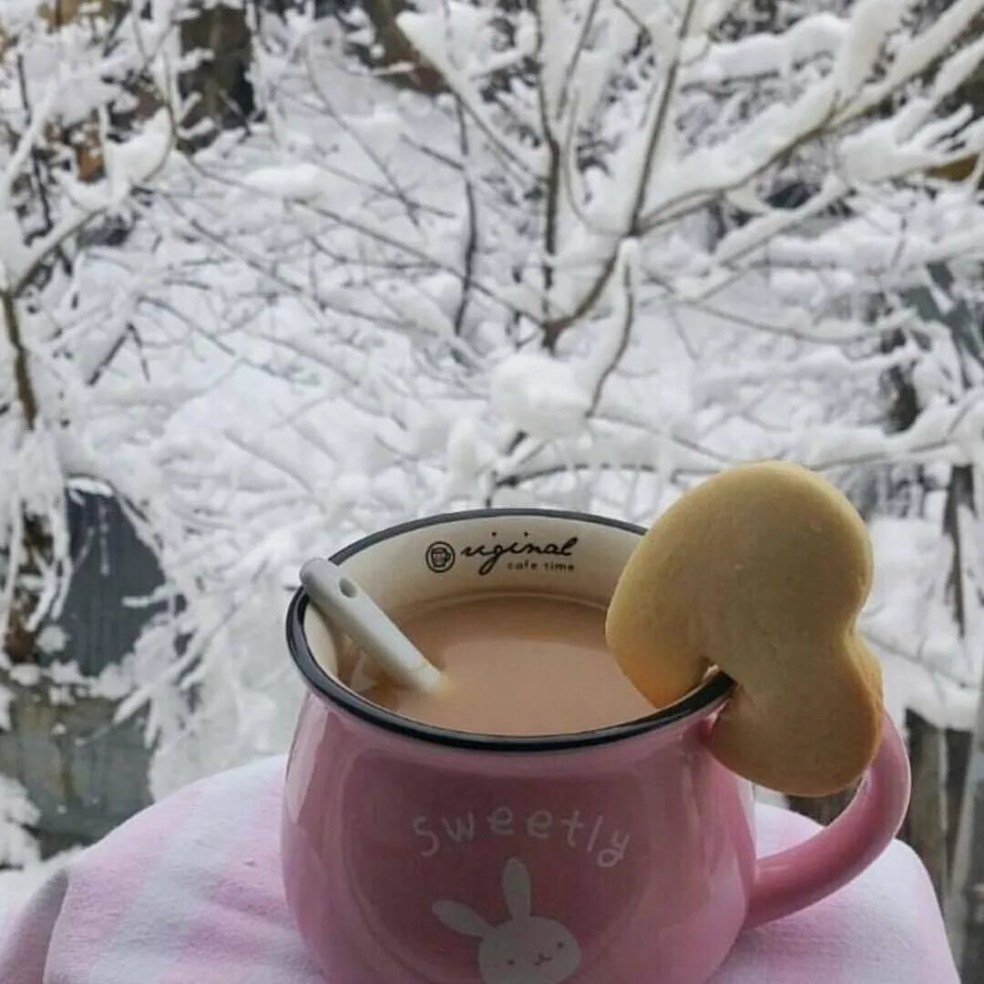 Доброе утро картинки зимние январь 2024. Снежное утро. Чашка чая на снегу. Снежное утро и кофе. Чашка чая зимой.