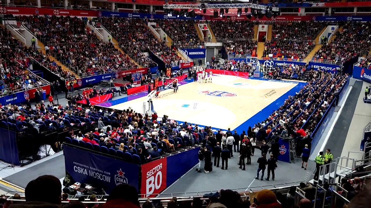 MOSCOW - MAR 09, 2017: Megasport sports palace with sportsmen train on basketbal