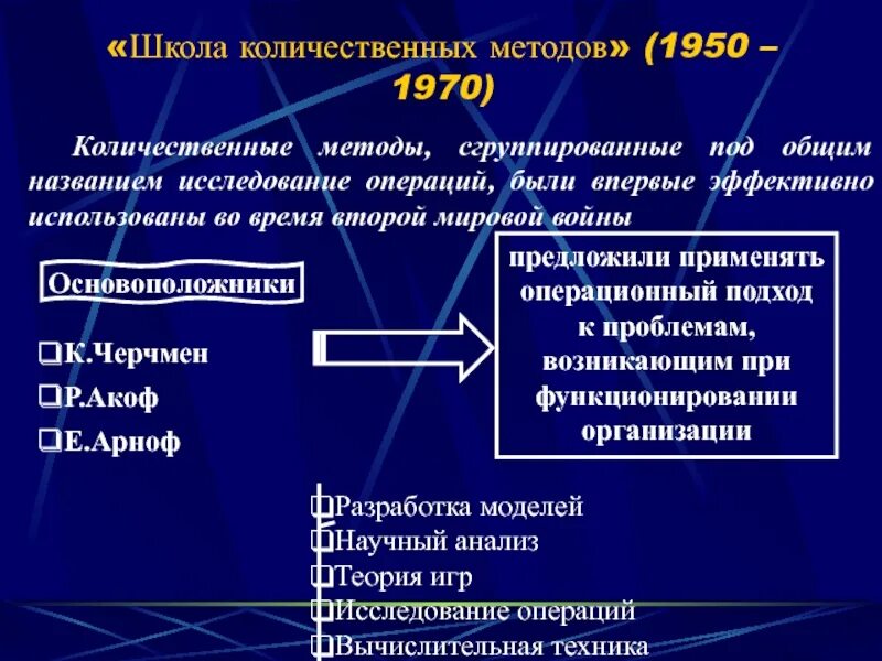 Школа количественных методов и системного подхода. Школа количественных методов и системного подхода