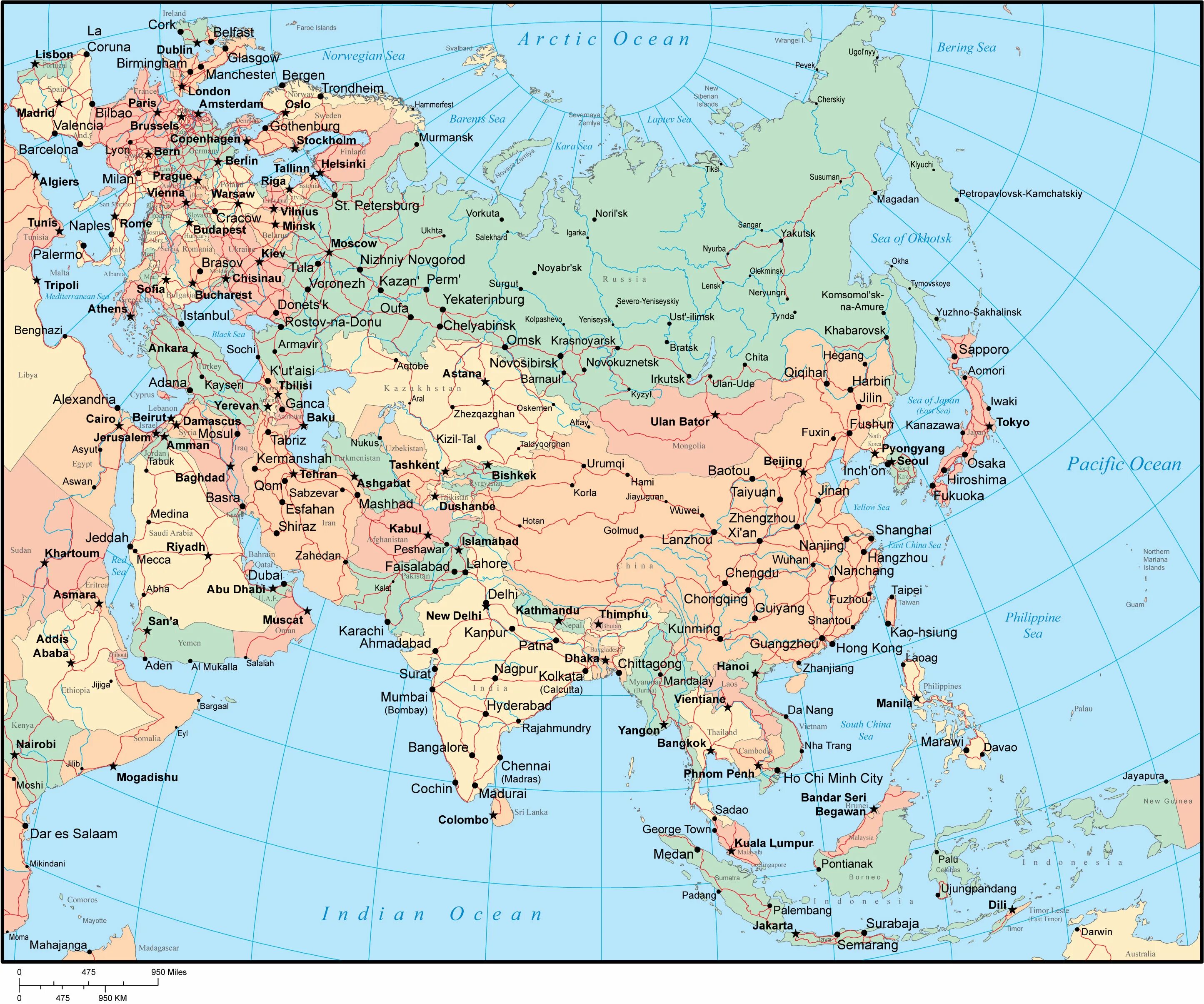 Карта Азии со странами и столицами на русском языке. Политическая карта Азии со странами. Карта зарубежной Азии со странами и столицами. Карта зарубежной Азии со странами и столицами на русском.