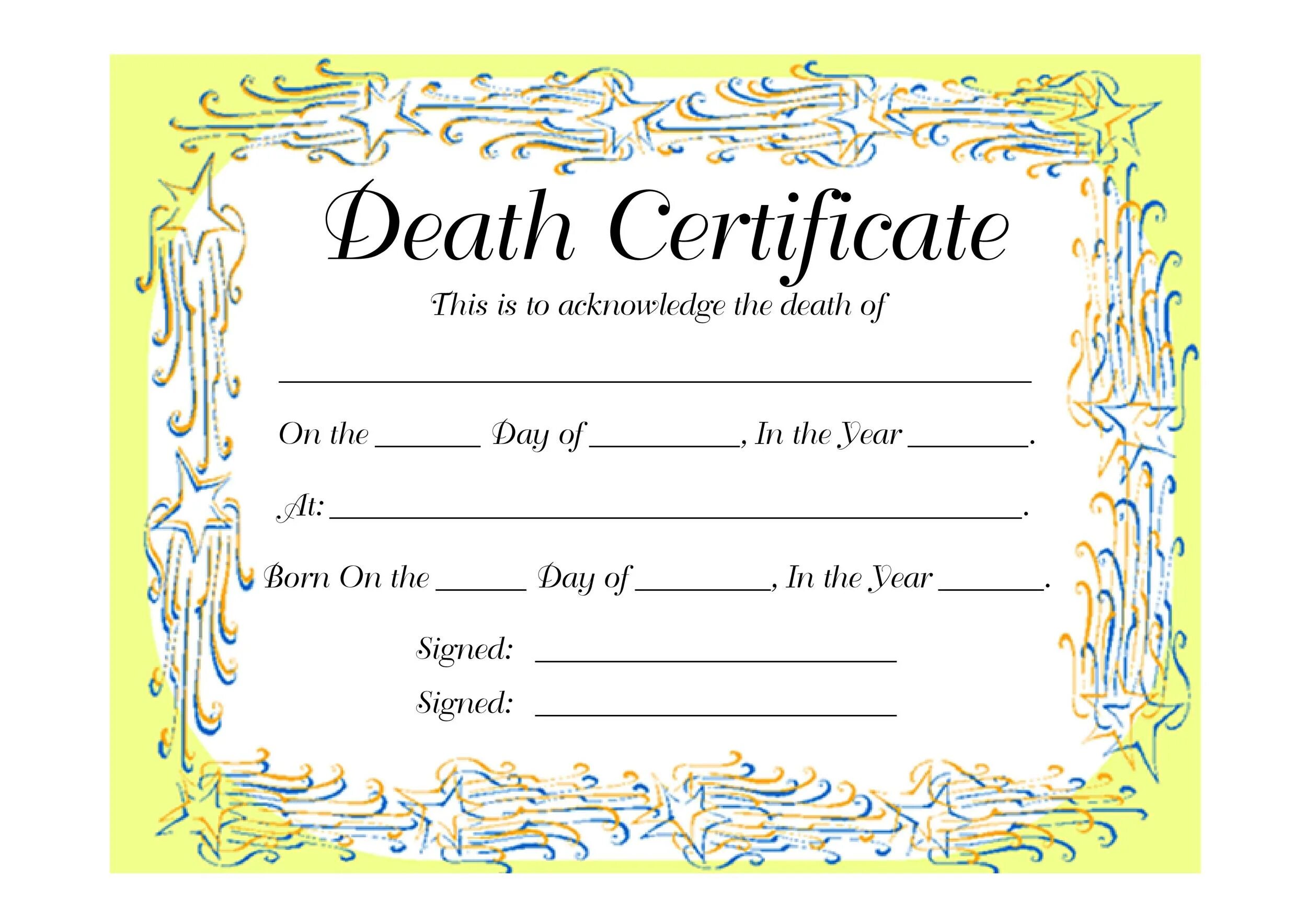 Death Certificate USA. Death Certificate Template. Fake Death Certificate.