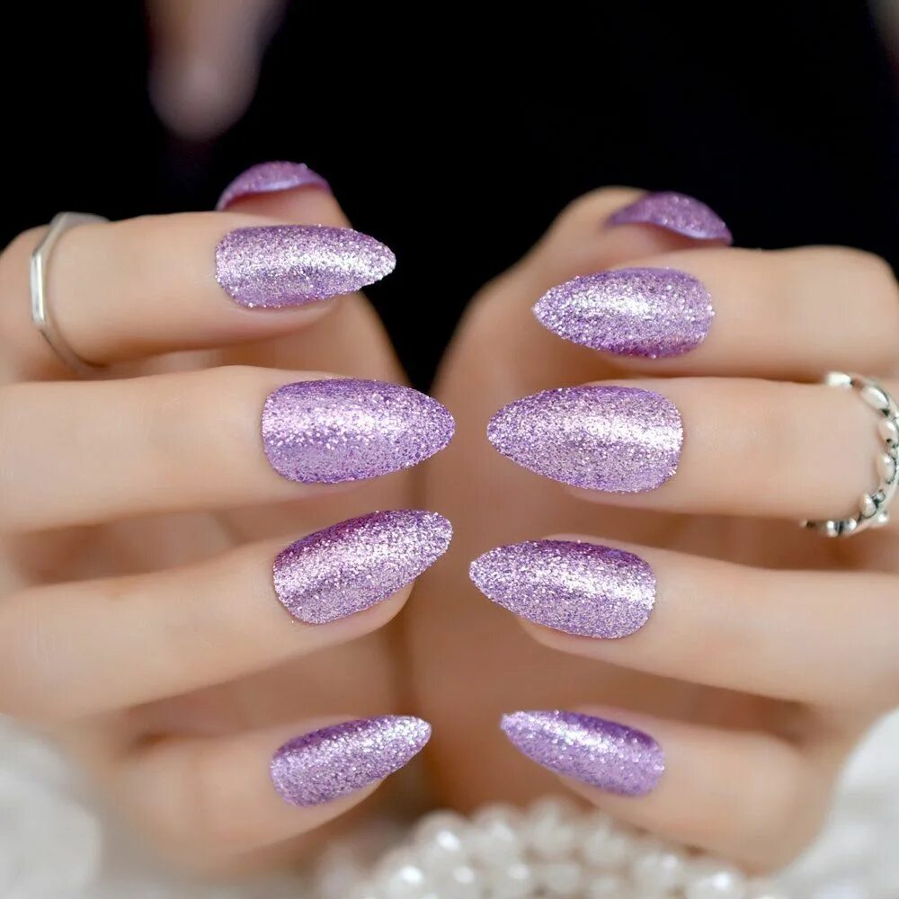 Ногти фиолетовые с блестками