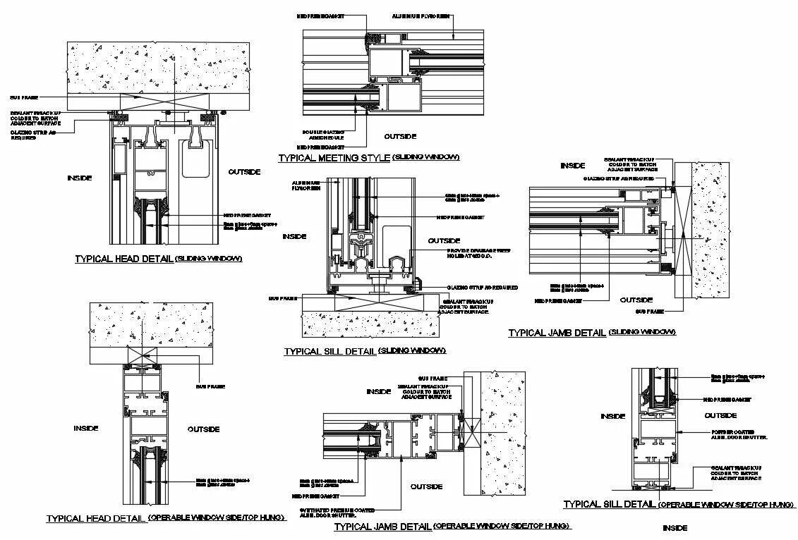Detail windows. Window details. window section. window wall section cad drawing dwg. detail of window cleaning system dwg..