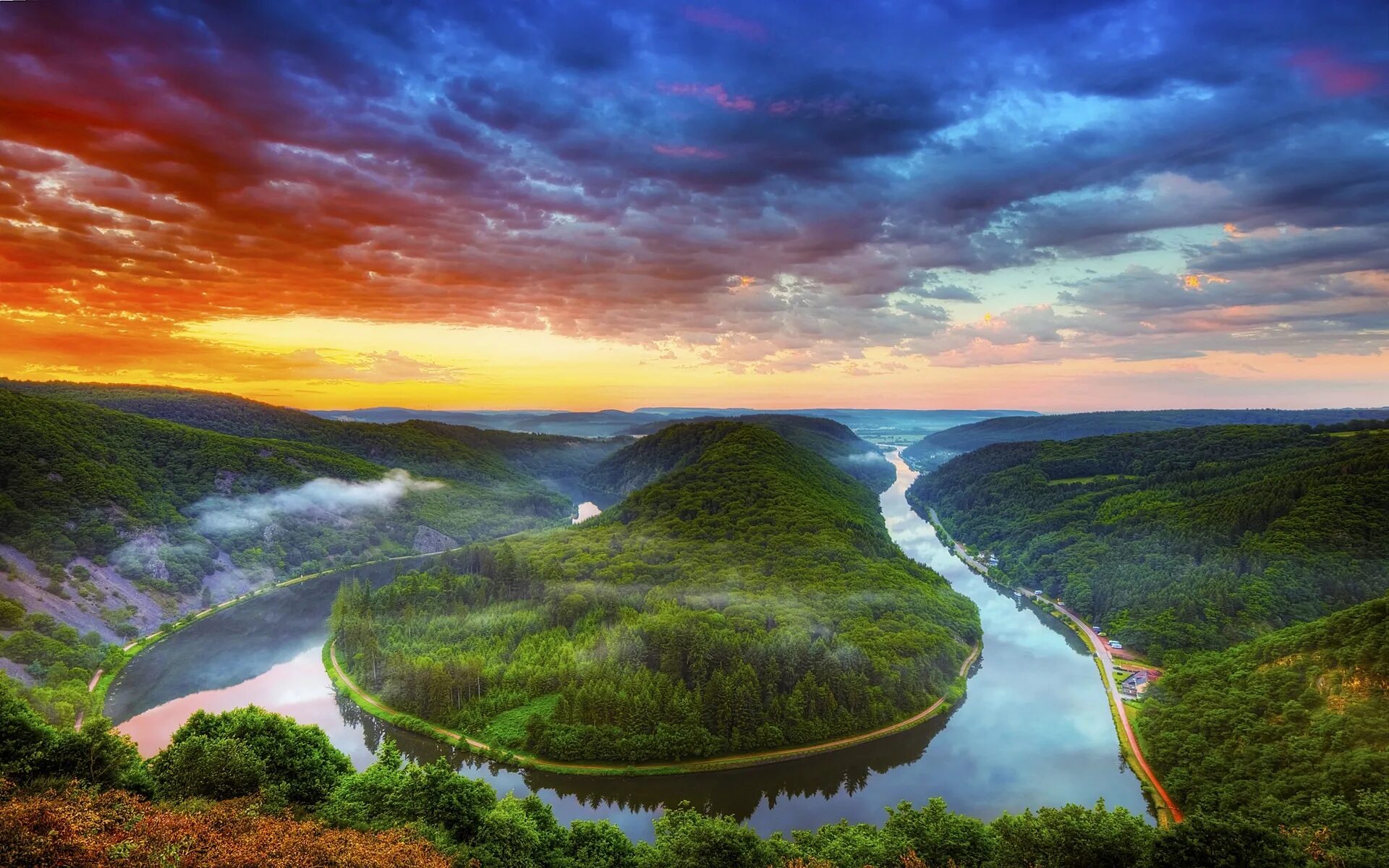 Лучшие 1080. Река Саар Германия. Красивая река. Природа с высоты. Мир природы.