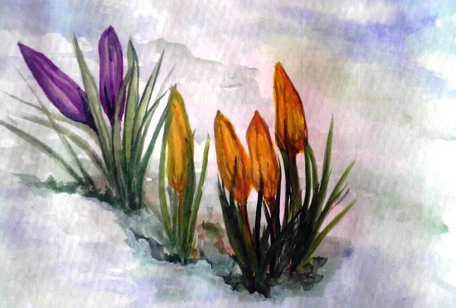 Подснежники гуашью. Рисование подснежники. Грабарь подснежники картина. Подснежники рисунок. Правополушарное рисование крокусы.