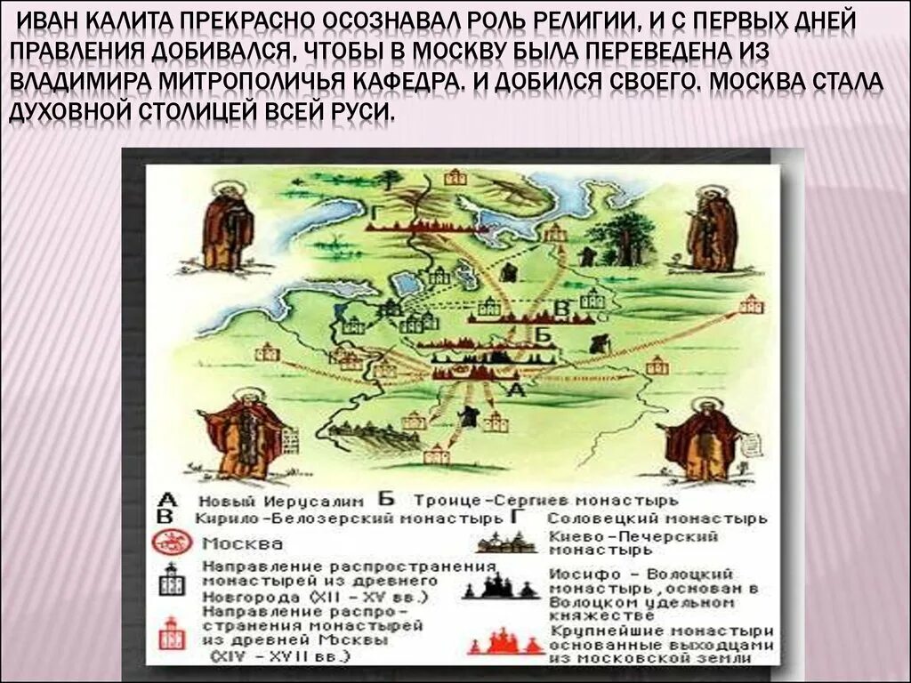 Выберите положение относящиеся к правлению ивана калиты. Митрополичья кафедра была переведена в москву. правление ивана калиты в москве. перенос митрополичьей кафедры в москву.