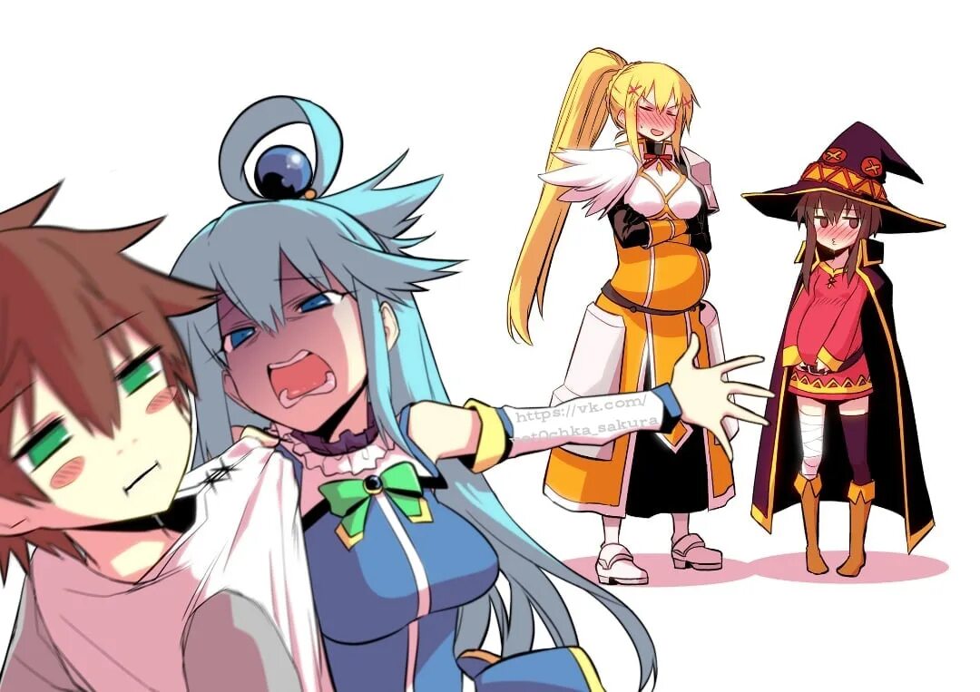 Konosuba love. Konosuba: kono yokubou no ishou ni chouai wo!. Аква и казума. Коносуба казума и мегуми. Прекрасный мир аква и казума.