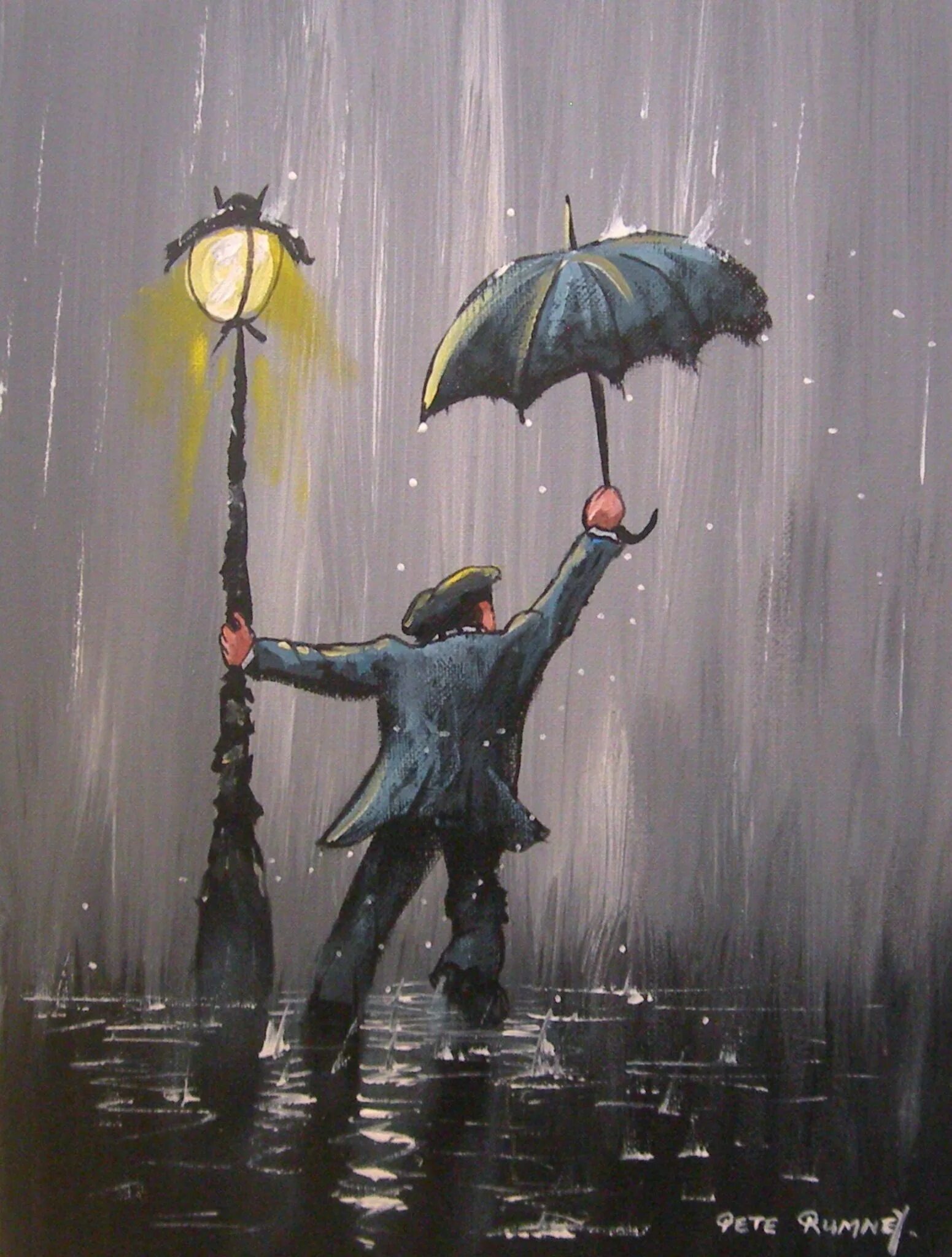 Веселый дождь города. Pete Rumney художник. Pete Rumney художник Rain. Ливень. Под дождем.