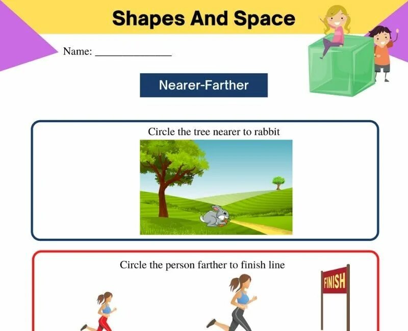 Near для детей. Near & far. Far farther further Worksheets. Far near picture for Kids.