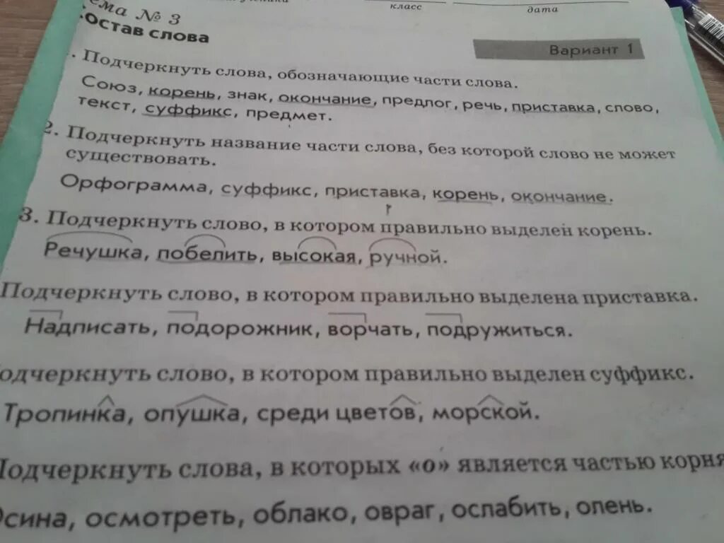 Подчеркни слово в котором правильно выделен. Подчеркнуть слово в котором правильно выделена приставка. Подчеркнуть слово в котором правильно выделен суффикс. Подчеркнуть слово в котором правильно выделен корень. Подчеркнуть слова которые не подчиняются