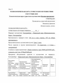 Технологическая карта туристского маршрута