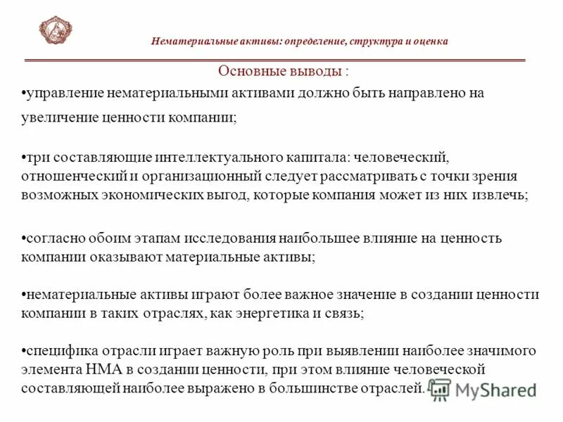 Структура нематериальных активов. Состав нематериальных активов. Оценка нематериальных активов. Роль нематериальных активов