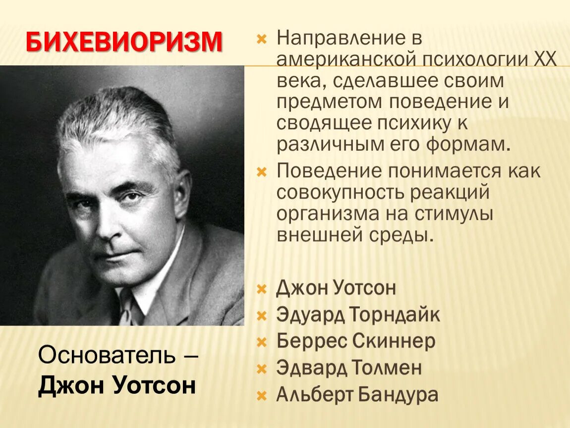 Бихевиоризм Уотсон Скиннер. Бихевиоризм (Дж. Уотсон, э. Торндайк, б. Скиннер) основные достижения. Джон Уотсон бихевиористская теория. Основные направления психологии бихевиоризм. Психология поведения автор