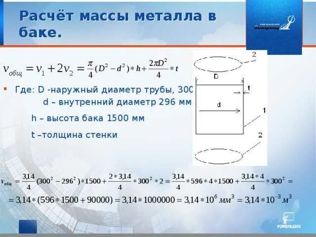 Как рассчитать вес емкости из металла. Как рассчитать массу трубы из металла. Формула расчета трубы. Формула расчета веса трубы. Вес стального цилиндра в воздухе