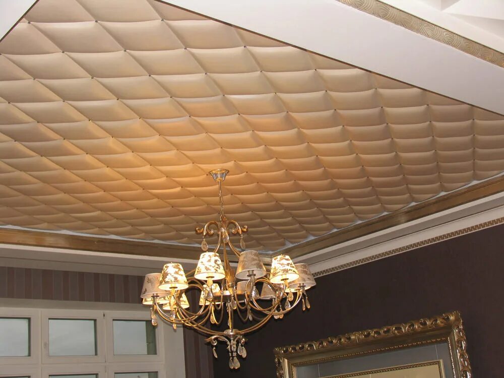 Отделка потолка. Подвесной потолок из ткани. Декоративный потолок. Материалы для отделки потолка.
