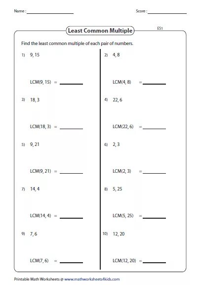 Least common перевод. Lowest common multiple worksheet. lcm worksheets. highest common factor worksheet. lcm что это математика.