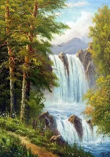 Картина водопад лес