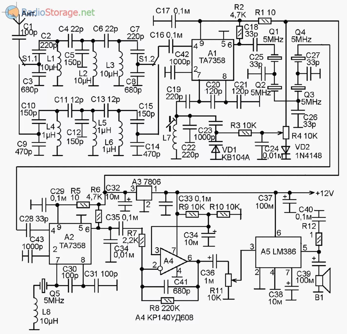 Приемник кв ssb на полевых транзисторах. Приемник диапазона 160 метров на микросхемах sa612a. Приемник алмаз схема. Схема приемника кв диапазона. Радиоприемник на микросхеме к174ха2.