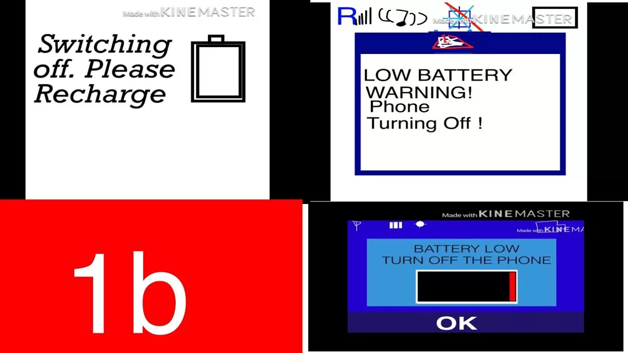 Battery lower. Low Battery 1%. Low Battery Alert. Low Battery powering off. Low Battery shutdown.