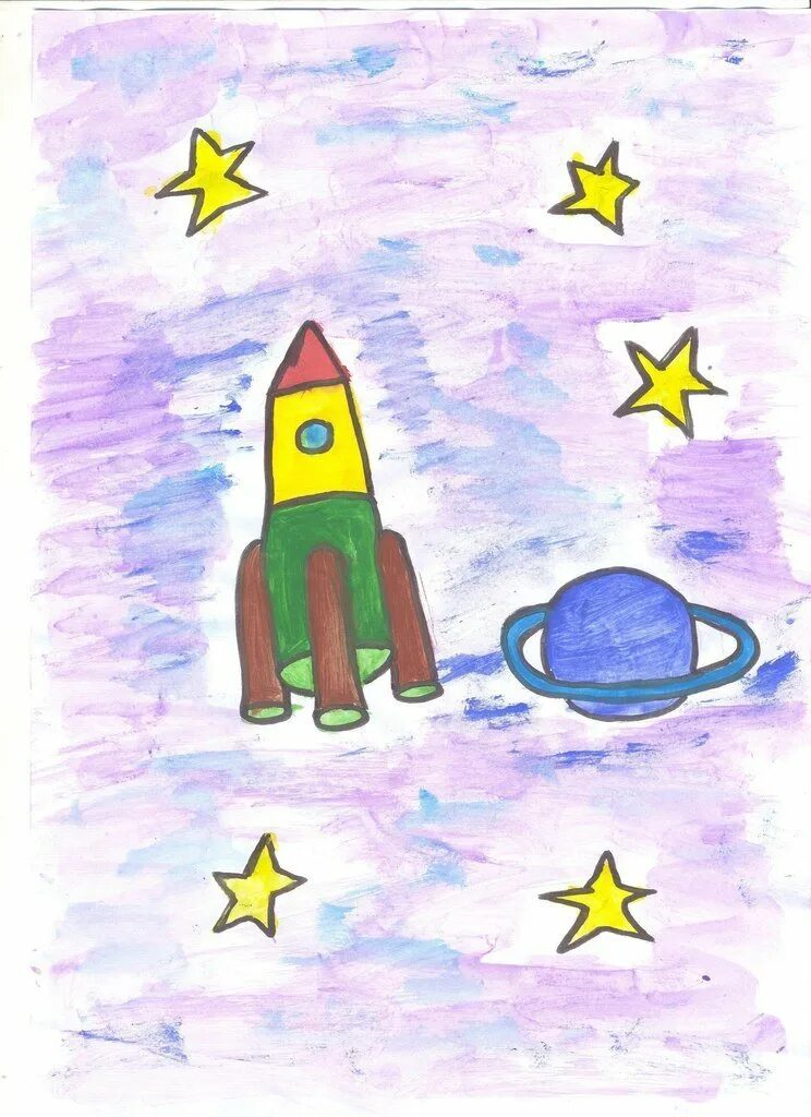 Легкие рисунки про космос. Рисунок ко Дню космонавтики. Рисунок о дне космонавтики. Детские рисунки на тему космос. Рисунок котдню космонавтики.