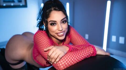 Hot Latina Vanessa Sky Teases In A Pink Mesh Shirt, Purple Shorts And Black...