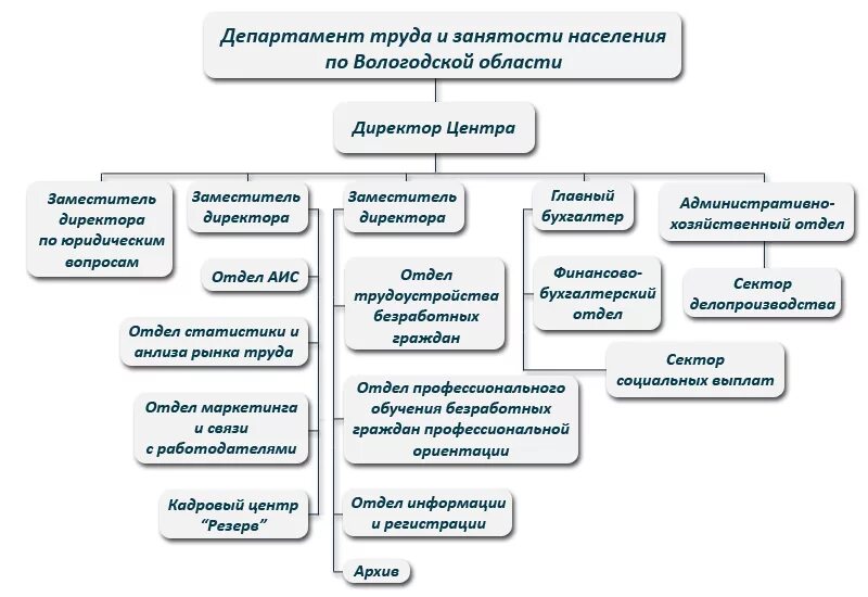 Департамент труда и занятости вологодской области сайт. Организационная структура центра занятости населения. Схема структуры центра занятости. Структура центра занятости населения схема. Структура организации центра занятости населения.