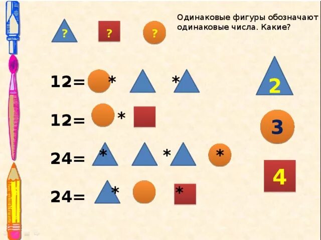 Одинаковые фигуры обозначают одинаковые