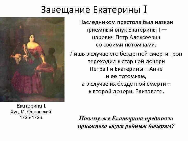 Кто вступил на престол после петра 1. Наследники Екатерины 1. Завещание Екатерины первой. Завещание Петра первого документ.