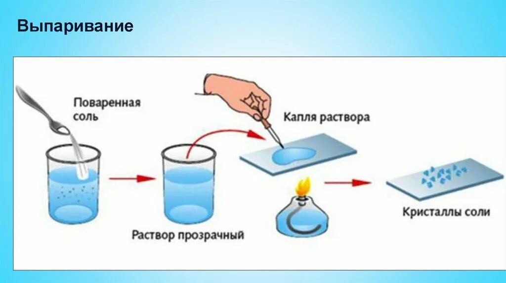 Получают из морской воды. Рисунок выпаривание раствора соли. Выпаривание раствора химия рисунок. Разделение смесей выпаривание. Выпаривание воды из раствора соли.