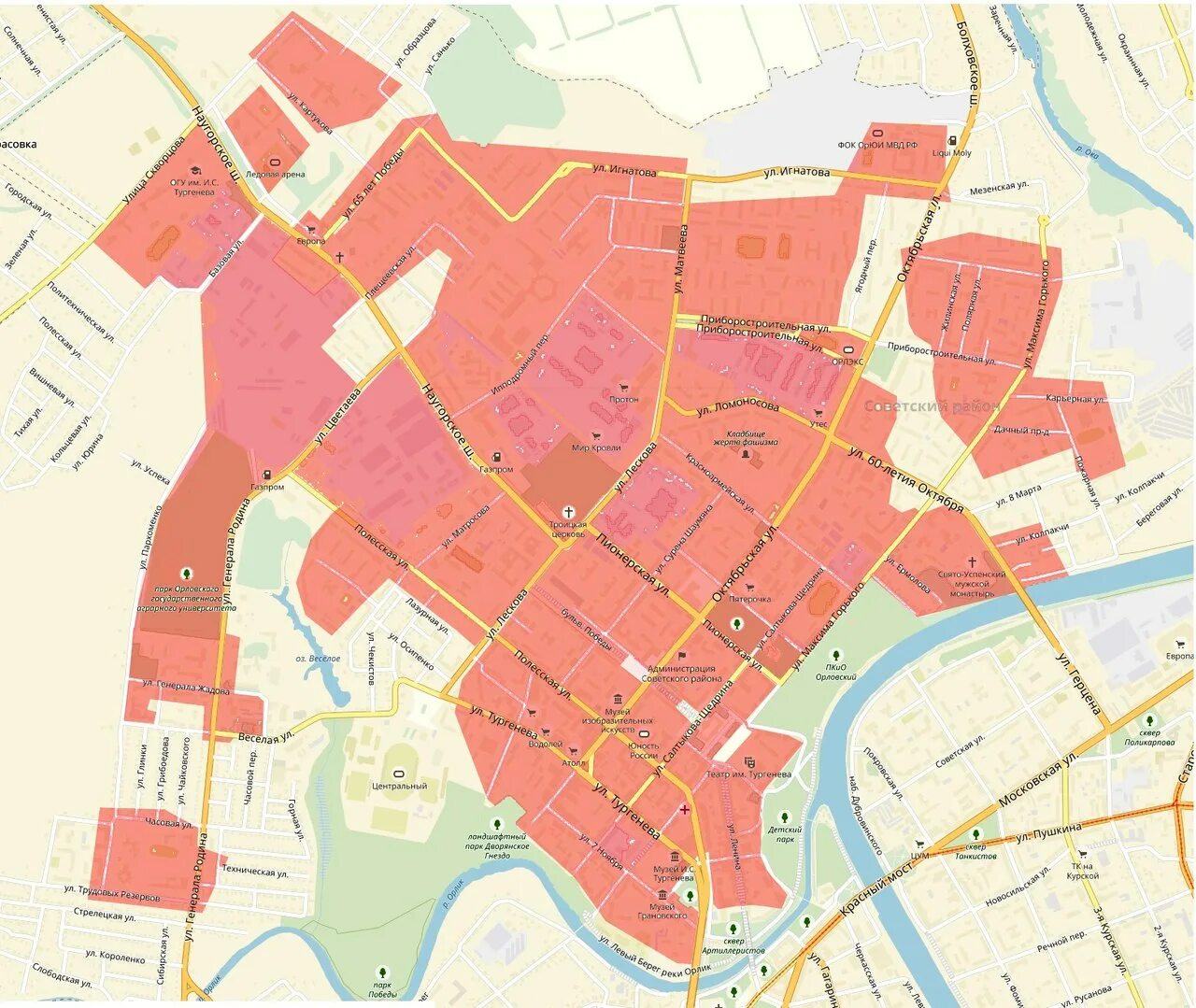 Карта советского района с улицами. Советский район города орла на карте. Районы г орла. Районы города орла на карте. Орел. Карта города.