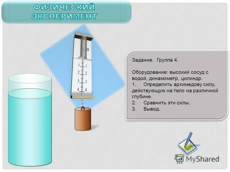 Сосуд с водой динамометр. Динамометр стакан с водой и цилиндр. Динамометр Архимедова сила. Цилиндр с водой.