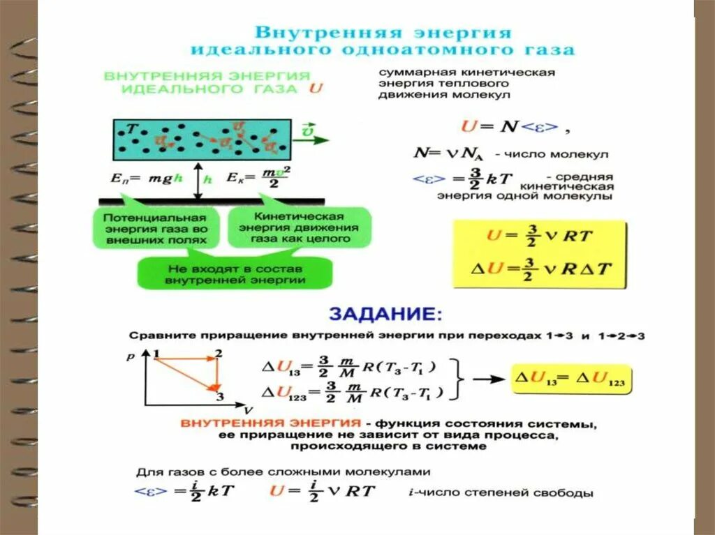 Энергия движения газа. Зависимость внутренней энергии газа от температуры. Внутренняя энергия газа Суммарная кинетическая. Кинетическая энергия теплового движения молекул формула.