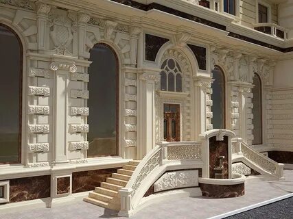 Фасад дома мрамором