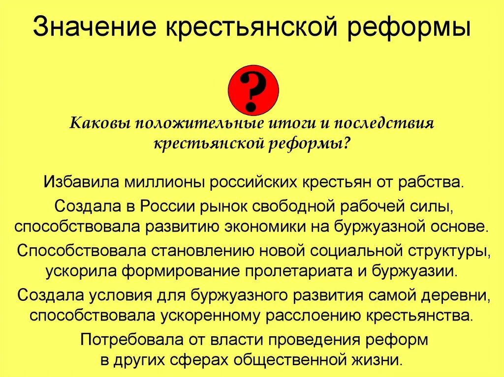 Что стало одним из результатов крестьянской реформы. Последствия крестьянской реформы. Значение крестьянской реформы.