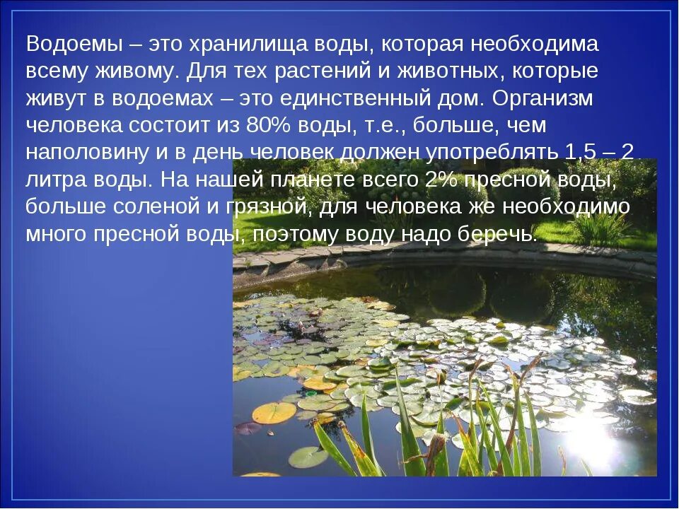 Характеристика пресных вод. Рассказать о водоеме. Сообщение о водоемах. Водоемы окружающий мир. Сообщение на тему водоемы.