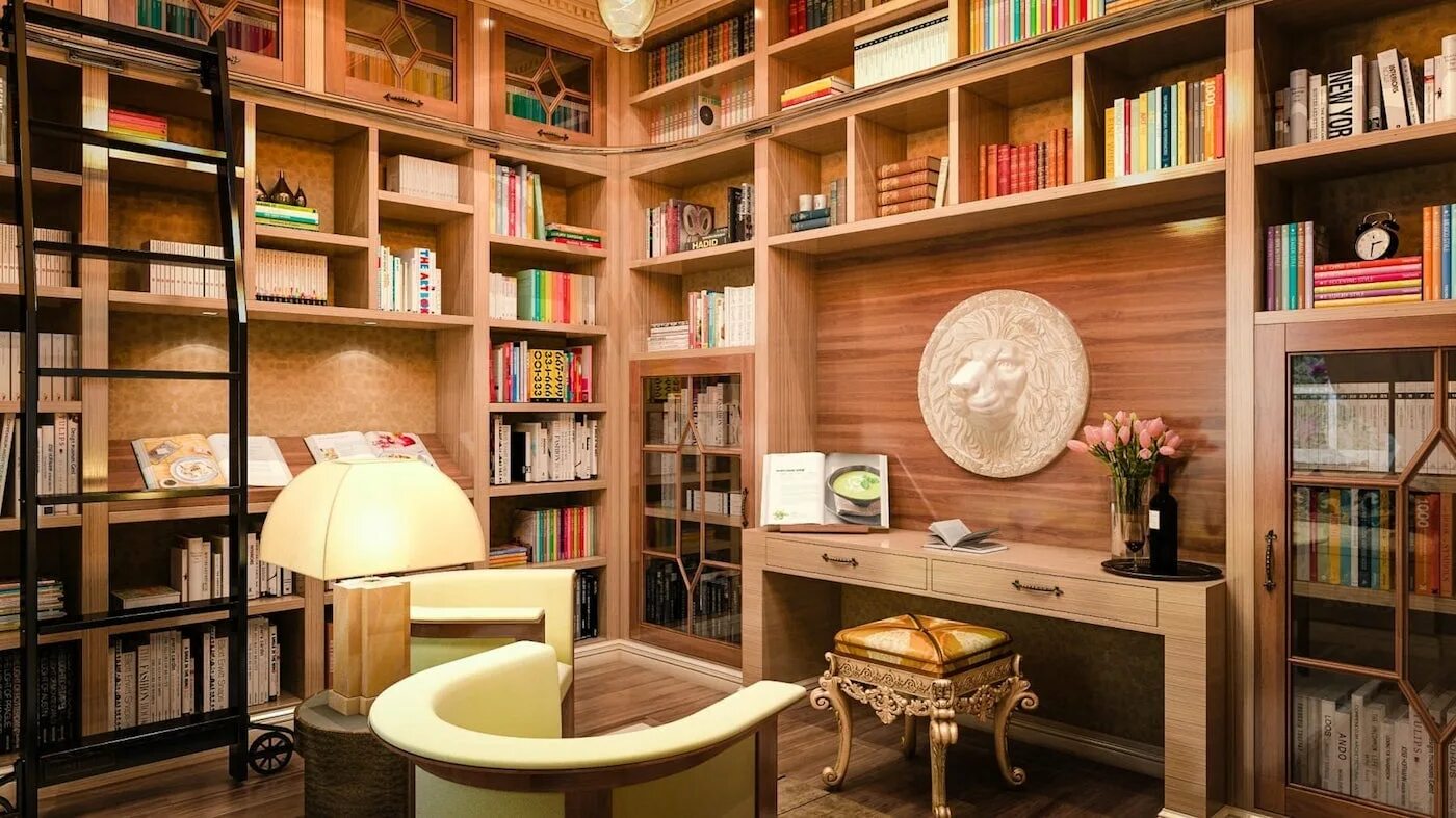 Библиотека в доме интерьер. Комната с книжным шкафом. Красивые домашние библиотеки. Интерьер с книжными полками.