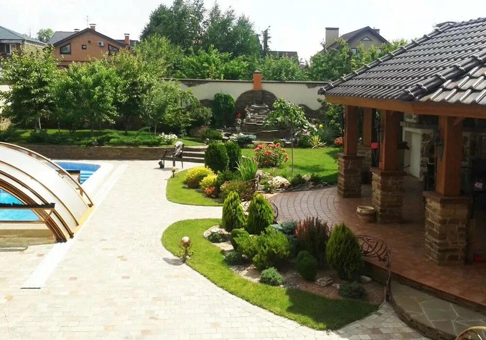 Красивая дача. Благоустройство дачного участка. Дома с внутренним двориком. Красивый дом с террасой. Японская веранда энгава арт.