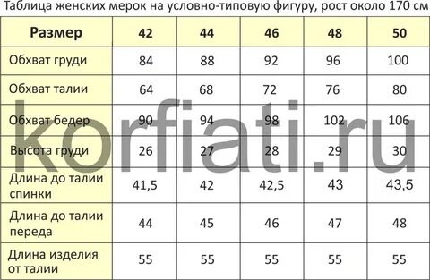 Мерки 42 размера