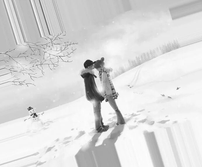 Ссорился зимой расстался. Парень и девушка в метель. Влюбленные метель. Пара в снегу арт. Влюбленные зимой.