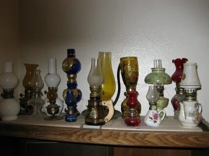 This is my miniature oil lamp collection. Oil lamps, Milk glass lamp, Vintage la