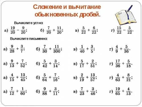 Решить 20 6 дробью. Сложение и вычитание дробей примеры для решения. Сложение обыкновенных дробей примеры. Сложение и вычитание дробей примеры для тренировки. Действия с дробями сложение вычитание умножение деление.