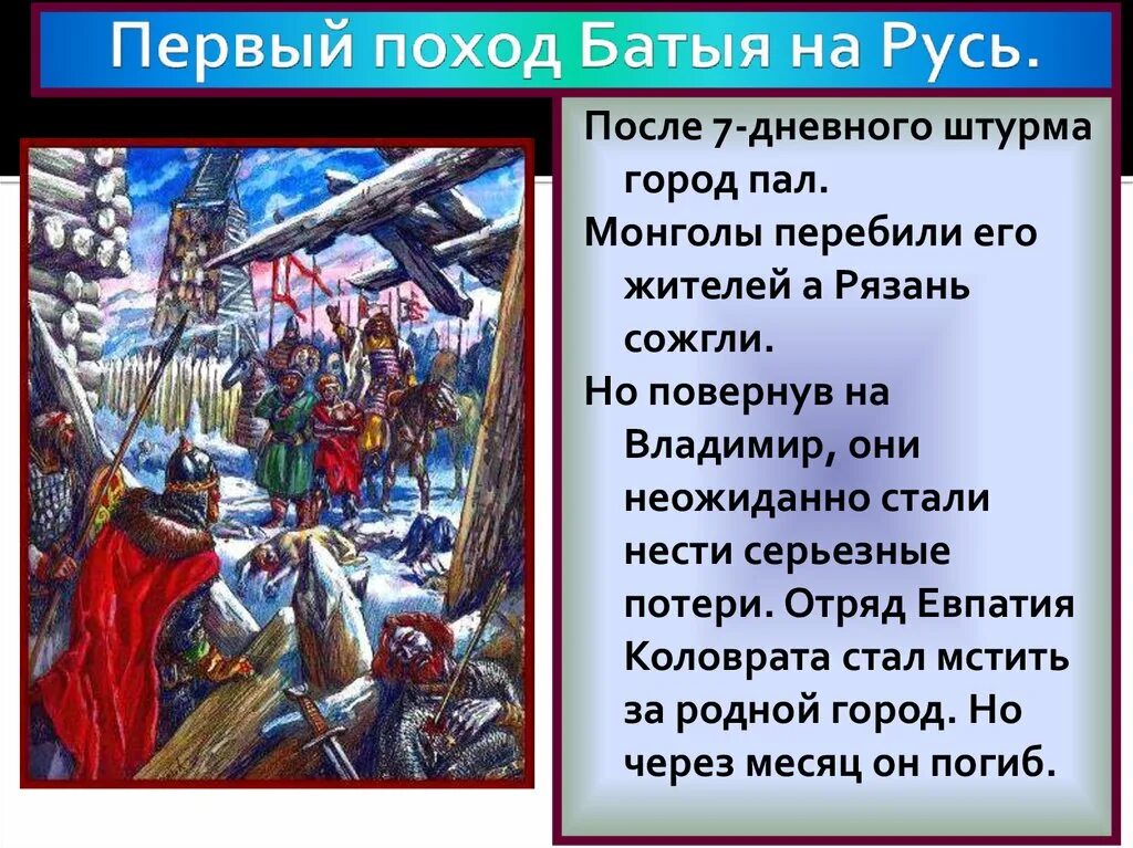 Урок 6 класс батыево нашествие на русь. Батыево Нашествие на Русь презентация. Евпатий Коловрат монгольское Нашествие. Нашествие на Русь с Востока.