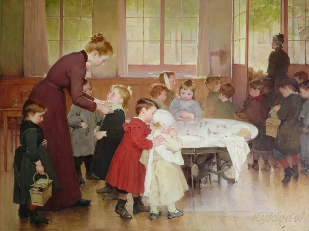 Картина в садик. Художник Henry Jules Jean Geoffroy 1853 - 1924. Анри Жоффруа детский сад.