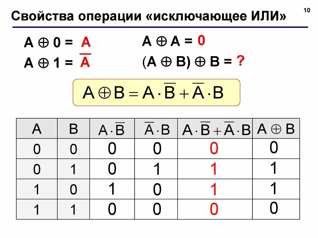 Логические основы информации. Свойства операции исключающее или. Операция XOR таблица истинности. Логические операции в информатике исключающее или. Элемент исключающее или таблица истинности.